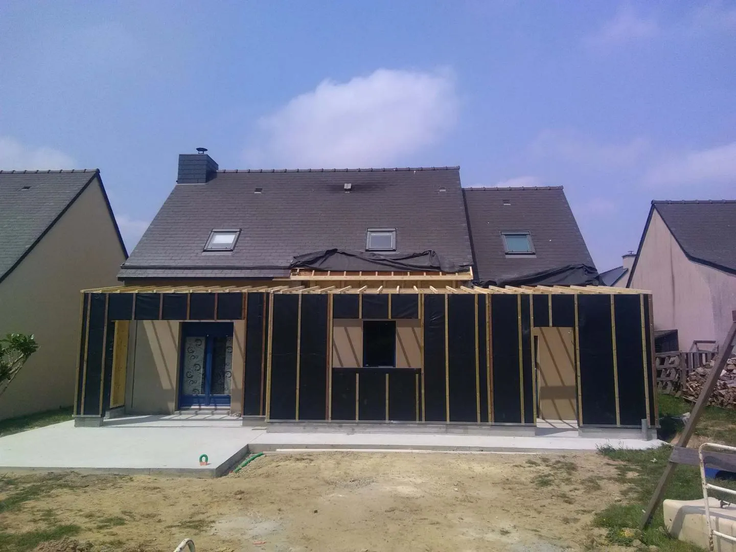 extension de maison ossature bois montfort sur meu